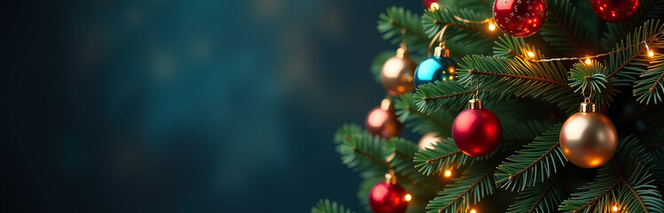 A Beautifully Decorated Illuminated Christmas Tree Adorned With Colorful Baubles And Offering A Clear Copy Space For Creative Visuals. 00003