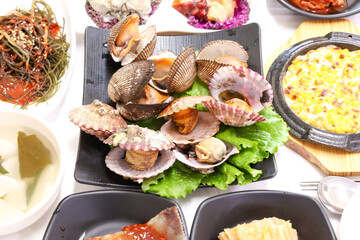 Korean seafood food. Steamed clams