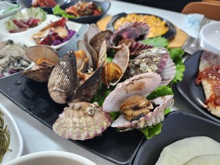 Korean seafood food. Steamed clams