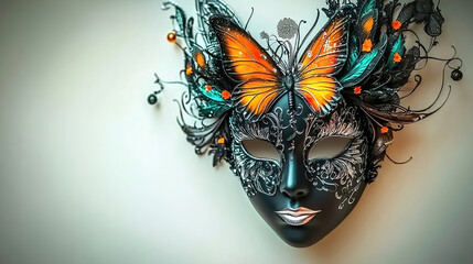 Carnival is a vibrant festival of creativity. People wear artistic masks to celebrate. Elegant butterfly mask with intricate floral design details