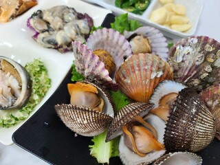Korean seafood food. Steamed clams