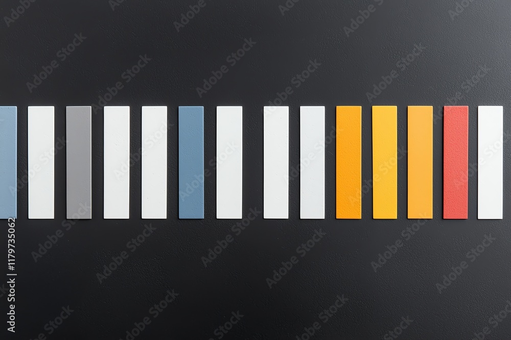 Poster abstract composition featuring vertical colored bars on a dark background
