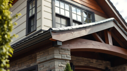 Fototapeta premium House Exterior: Stone, Wood, and Window Detail