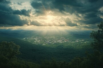 Fototapeta premium Sunbeams Over Town