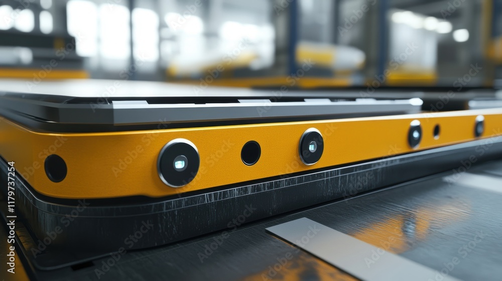 Poster automated guided vehicle transporting metal sheet using optical sensors and artificial intelligence 