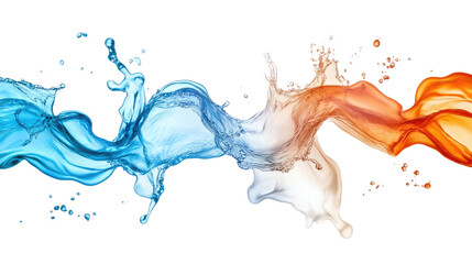 Fototapeta premium Flowing Colors of Water Splashing in Blue, Orange, and White Abstract Art Creating Dynamic Motion on Black Background
