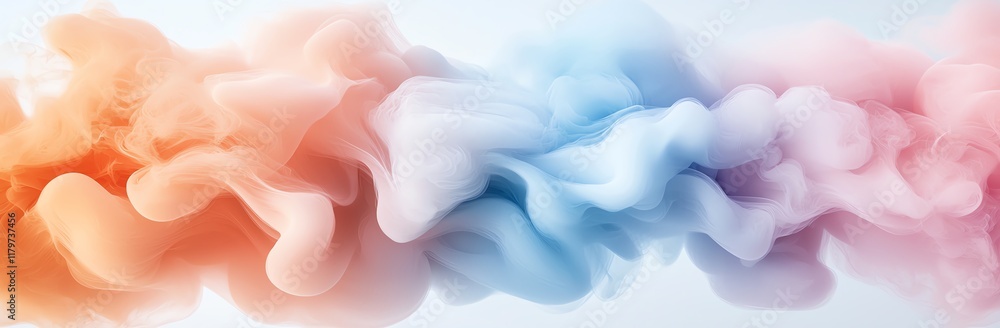 Poster a delicate blend of colorful swirling smoke, creating a mesmerizing abstract pattern in soft orange,