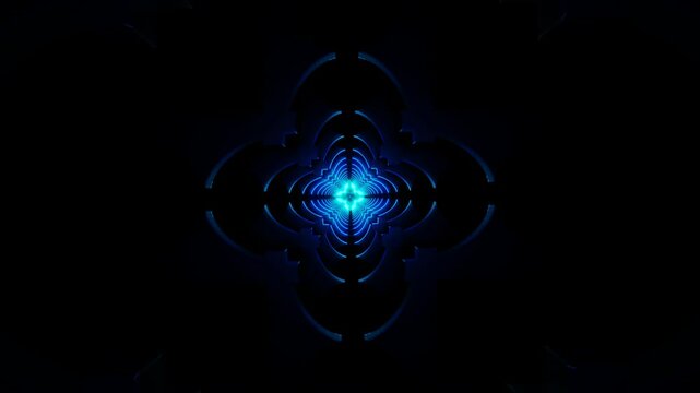 Seamless VJ Loop With Neon Rotating Geometry And Light Pulsations