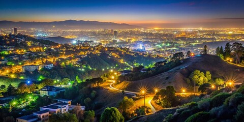 Fototapeta premium Los Feliz Hills Night View - Low Light Cityscape Photography
