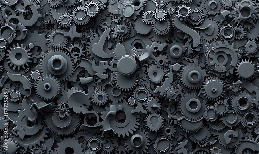 Aufkleber interlocking gears design, a complex arrangement of abstract gears intertwining, symbolizing intrica