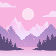 Fototapeta premium Minimalist style mountain landscape vector illustration for tourist flyer, background, booklet. Adventure, hiking, camping, vacation, travel concept. Abstract landscape, flat design polygonal banner
