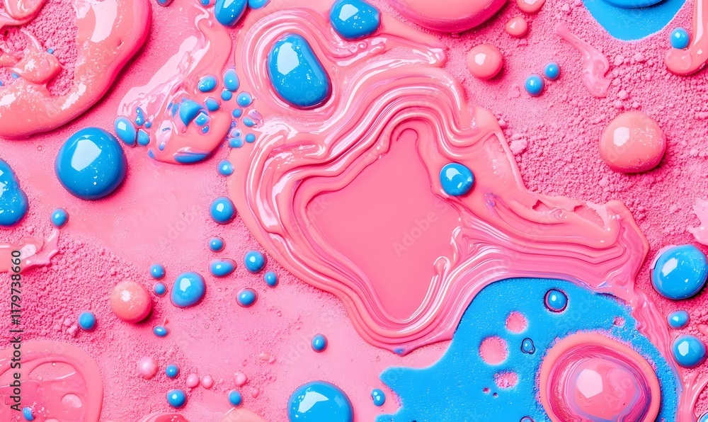 Poster vibrant droplets on a colorful surface, showcasing an abstract design that blends fluidity and vivid
