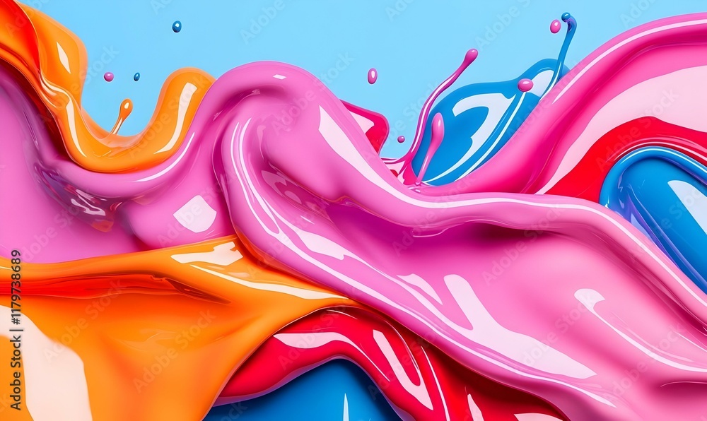Poster fluid symphony, an intricate composition of vibrant water droplets and dynamic splashes creating a m