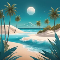 Fototapeta premium Tropical beach landscape paper cutout art style image texture background