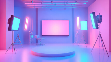 Live streaming background, online multimedia player windows and buttons. User interface pink and blue colors. Social media channel, video blogging broadcasting live stream, Cartoon vector illustration