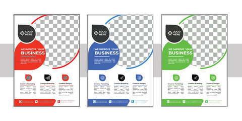  A bundle of 3 templates of different colors a4 flyer template, modern business flyer template,  Business abstract vector template. Brochure design, cover modern layout, annual report, poster. 