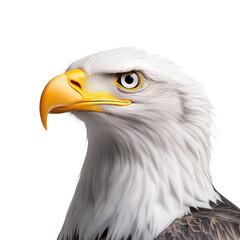 Obraz premium Majestic Bald Eagle with Bright Yellow Beak and Intense Gaze Sitting Confidently Against a Neutral Background
