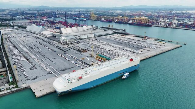 Many new cars running cargo ship, Ro-Ro Ship for import export shipping cars by Vessel Freight forwarding service ship, Logistics transportation dealer shipping Cars Cars Export Terminal at Yokohama 
