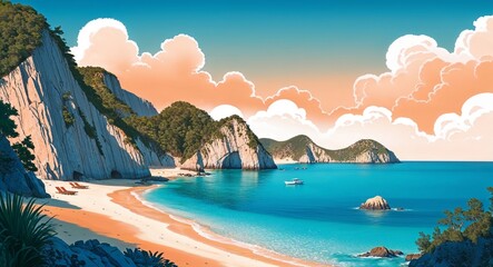 Naklejka premium A series of secluded beaches nestled between cliffs and crystalclear water