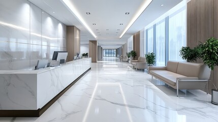 A high-end clinic interior with marble floors, plush seating, and advanced medical technology for a luxury healthcare experience.