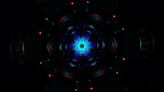 Vibrant Neon Animation With Rotating Geometric Shapes And Lights