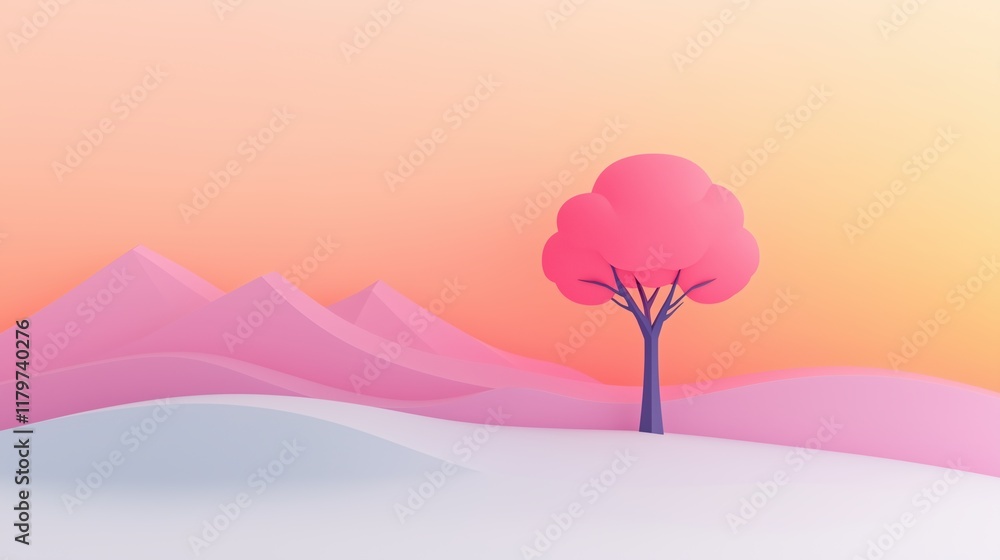 Poster abstract low poly landscape with gradient colors of pink and orange featuring geometric mountains an