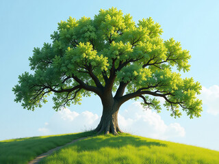 Fototapeta premium A Beautiful Oil Painting Of A Lush Green Summer Oak Tree Created Using Artificial Intelligence Generative Techniques. 00002