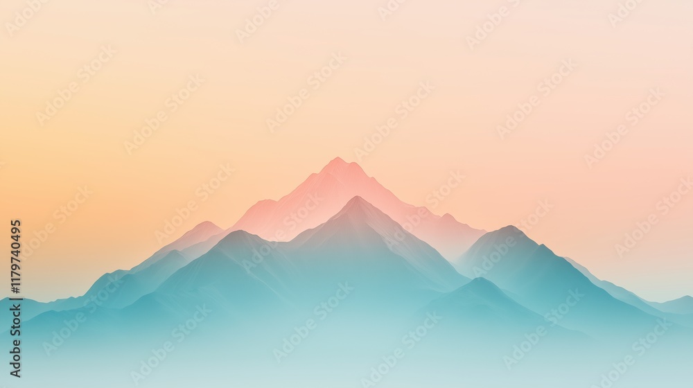 Poster abstract mountain range with sharp peaks in gradient colors creating a serene and calming atmosphere