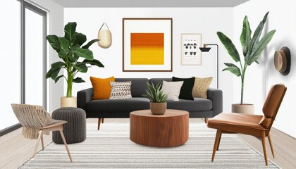 Modern Living Room Interior Design Sofa Chairs Plants Rug