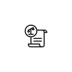 A document icon with a scale symbol overlay. Represents legal documents, law-related paperwork, or official rulings. Simple line art design.