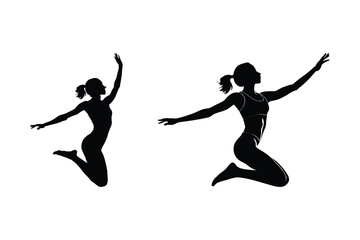 Silhouette of Women Jumping in Dynamic Poses Vector Illustration