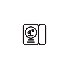 A ticket or pass icon with a scale symbol overlay. Represents legal authorization, court access, or justice-related entry. Simple line art style.