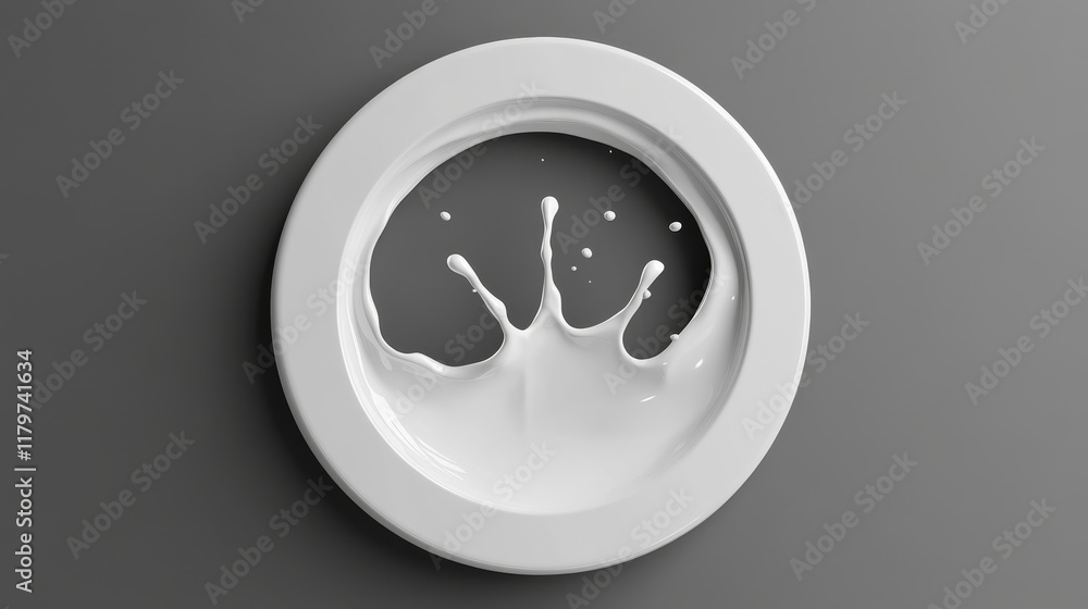Poster milk circle liquid wave splash with drop vector. isolated 3d white yoghurt cream texture. fluid loti