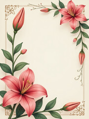 Fototapeta premium A Beautiful Floral Background Featuring Retro Lily Flowers, Perfect For A Sympathy Card With A Copy Space Included. 00001