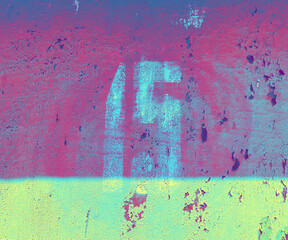 Number 15 on aged neon background. Fifteen on textured surface with old cracked paint