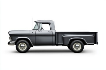 Gray pickup truck in profile on a white background with a clipping path