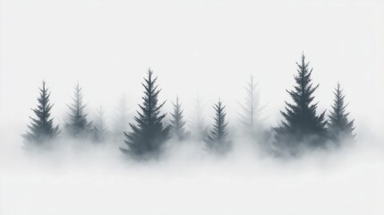 Fototapeta premium Misty Forest in Monochrome With Tall Trees and Foggy Atmosphere Capturing Serene Nature Scene in Black and White for Calm and Tranquil Design Aesthetic Trend in Stock Photography