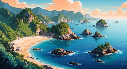 A beautiful rocky coastline dotted with isolated sea caves and hidden beaches