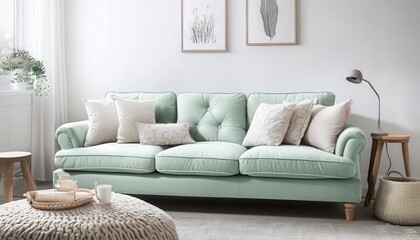 Mint Green Sofa Living Room Interior Home Decor Comfortable Furniture