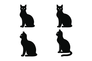 Set of Black Cat Silhouettes in Sitting Positions