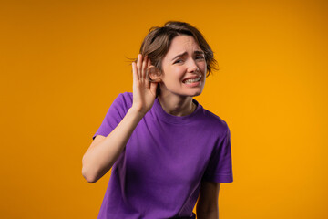 Curious 30s Woman Doesn't Hear, Asking What. Quiet Sound, Deaf, Misunderstand