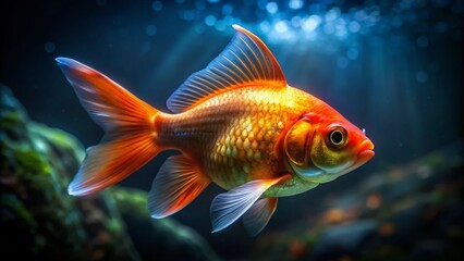 Fototapeta premium Low Light Goldfish Photography: Carassius auratus, Aquatic Life Macro Shot