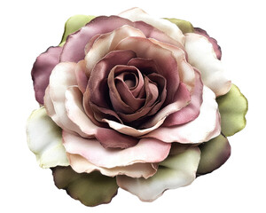 Beautiful rose with soft pink and cream petals, white isolate background.