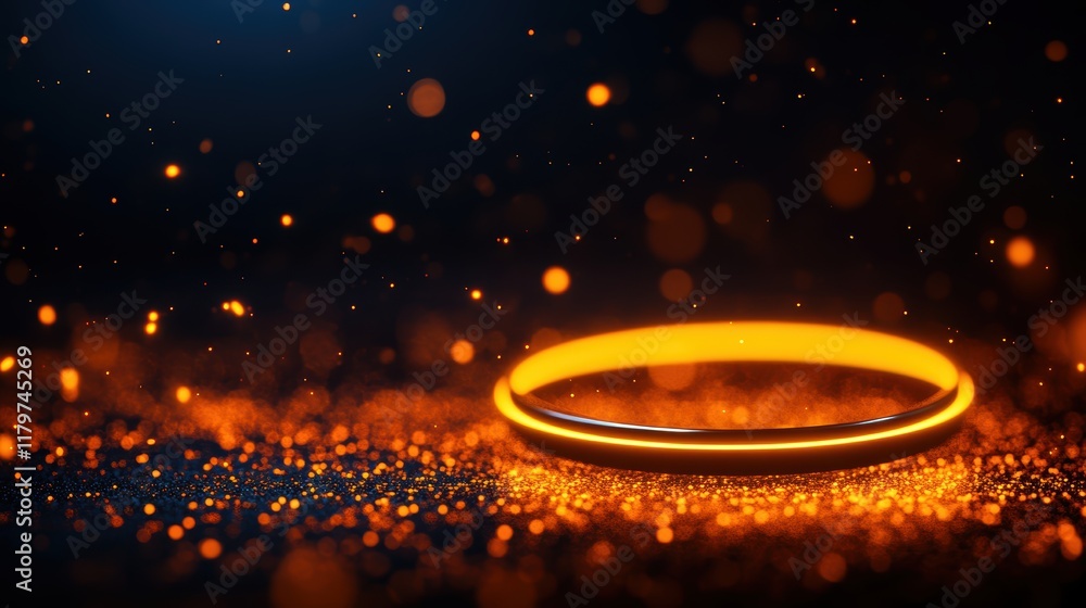 Poster illuminated circular glowing brightly against a deep dark background creating an enigmatic and myste