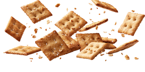 Crisp Texture of Flying Crackers in Air Isolated on transparent background