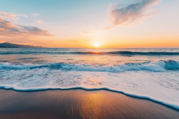 Fototapeta premium Serene Sunset Over Gentle Waves at the Ocean's Edge