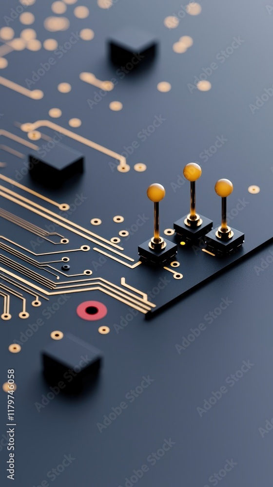 Poster quantum computer security cyber cryptography concept. a close-up of a circuit board featuring gold t