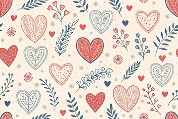 Hand-drawn doodle heart pattern for Valentine's Day