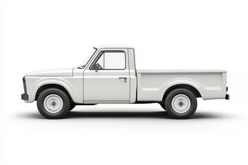 Isolated white pickup truck seen from the side