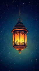 Glowing Ramadan lanterns under a stunning starry background, peaceful night scene, extra space reserved for text
